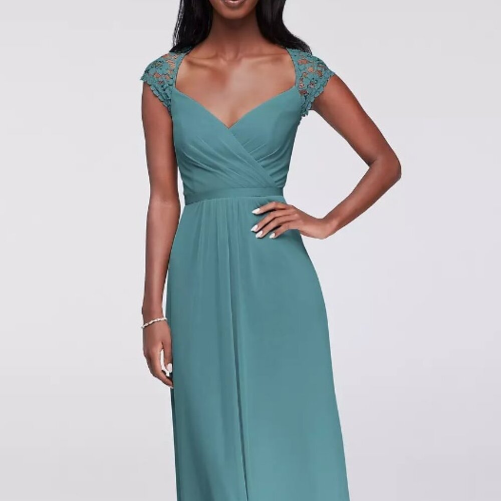 David's Bridal Teal Blue Bridesmaid Gown